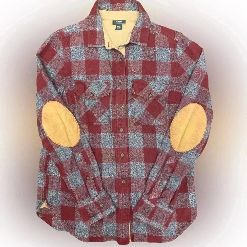 ROOTS Burgundy and Grey  Flannel Shirt